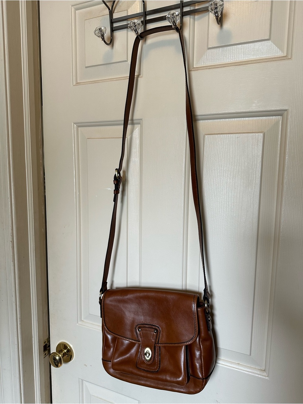 Patricia Nash Brown Leather Crossbody Bag with Turn-Lock Closure
